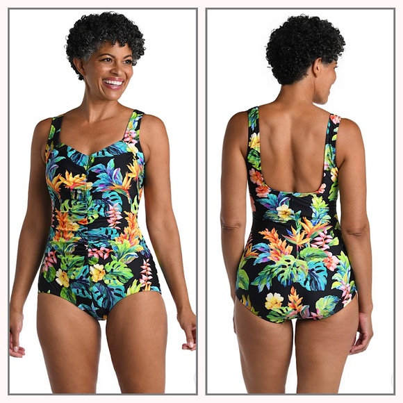 Maxine Of Hollywood Oahu Oasis Shirred Front Girl Leg One-Piece Swimsuit Size 8 - Picture 1 of 11